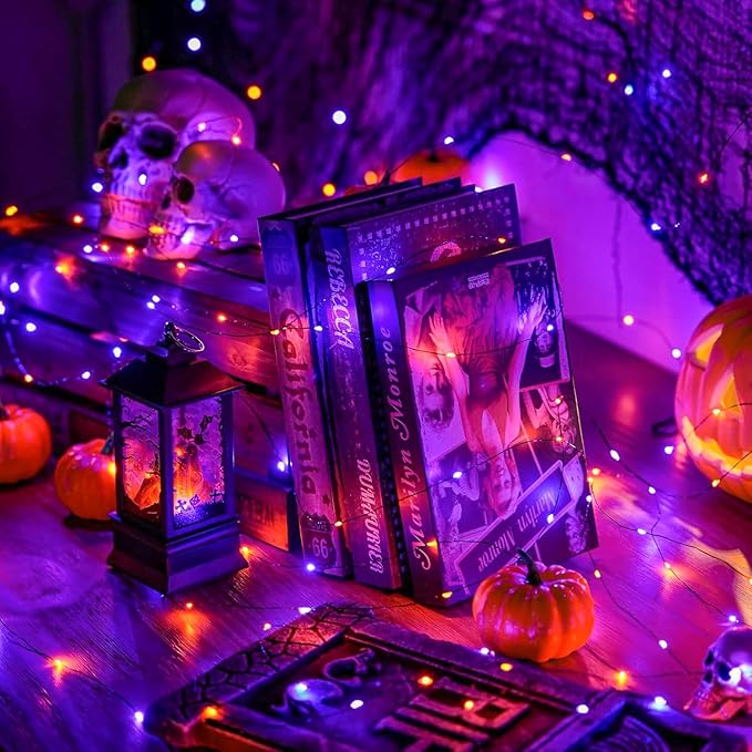 JMEXSUSS 2 Pack Orange and Purple Halloween Lights Battery Operated, Total 200 LED 66ft Halloween Fairy Lights with Remote, 8 Modes Twinkle String Lights for Fireplace Porch Tree Centerpiece Wreath
