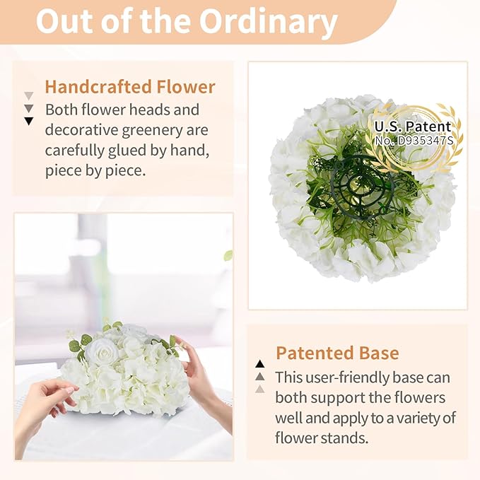 NUPTIO Flower Ball Arrangement Bouquet: 2 Pcs 11.8 inch Diameter White Rose Fake Flowers Balls for Wedding Centerpiece Decorations Artificial Flower Centerpieces for Tables