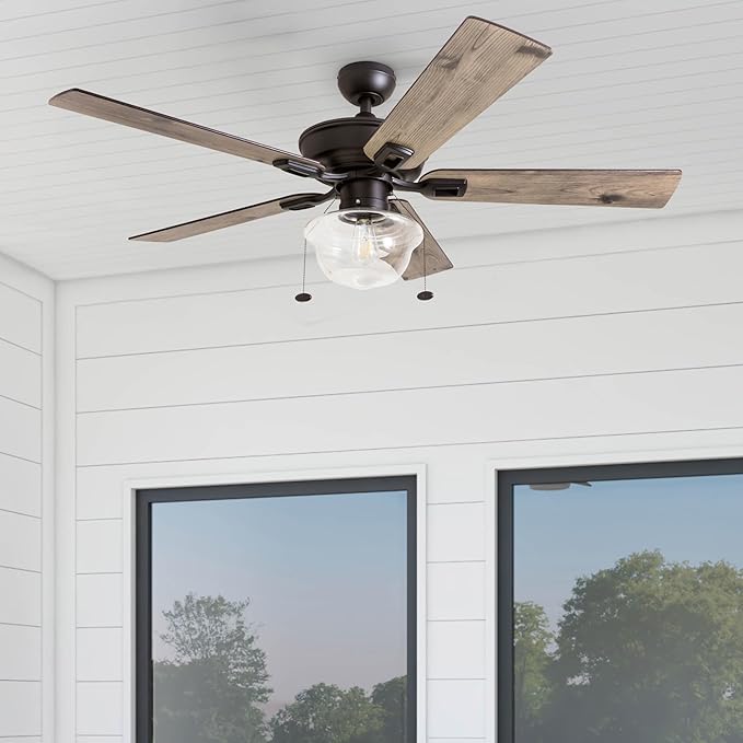 Prominence Home Abner Modern Farmhouse 52 Inch Ceiling Fan with Light, Outdoor Fan/Indoor Tri-Mount LED Ceiling Fan with 5 Blades, Silver Oak and Maple Brown Blade Finish Options, Bronze (80091-01)