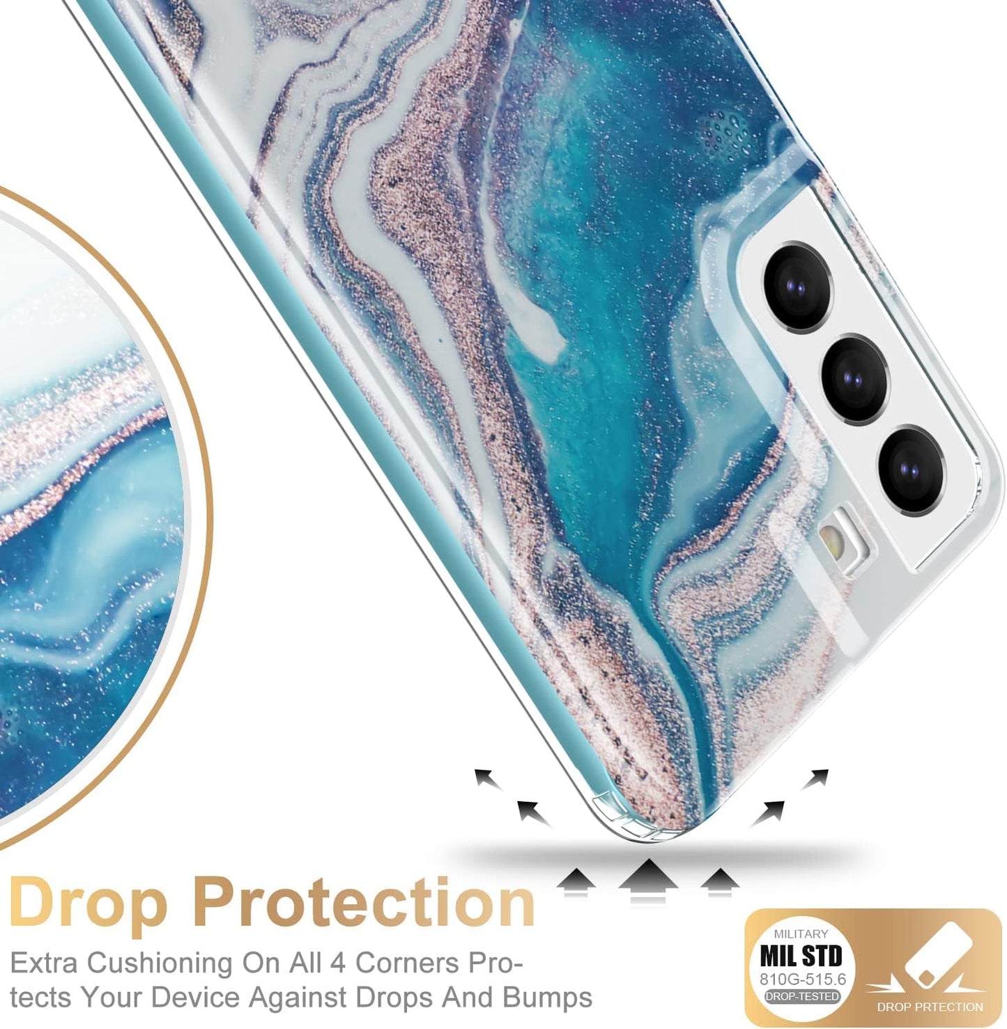 Esdot Military Grade Case for Samsung Galaxy S22 - Rugged Cover with Fashionable Designs for Women Girls, Opal Marble