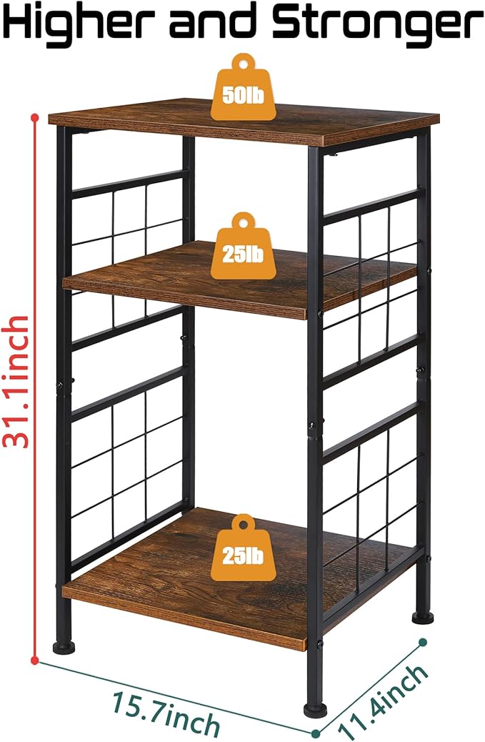 GIOTORENT 3-Tier Tall End Table, Narrow Night Stand with #-Design Sturdy Frame, Small Bed Side Table for Small Space in Living Room,Bedroom,Office,Bathroom(Brown)