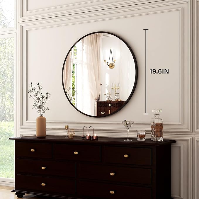 HARRITPURE Round Mirror 19.6 Black Wall Mounted Circle Mirrors Vanity Mirror with Brushed Aluminum Alloy Frame Modern Decoration for Bathroom, Living Room, Vanity, Bedroom, Entryway
