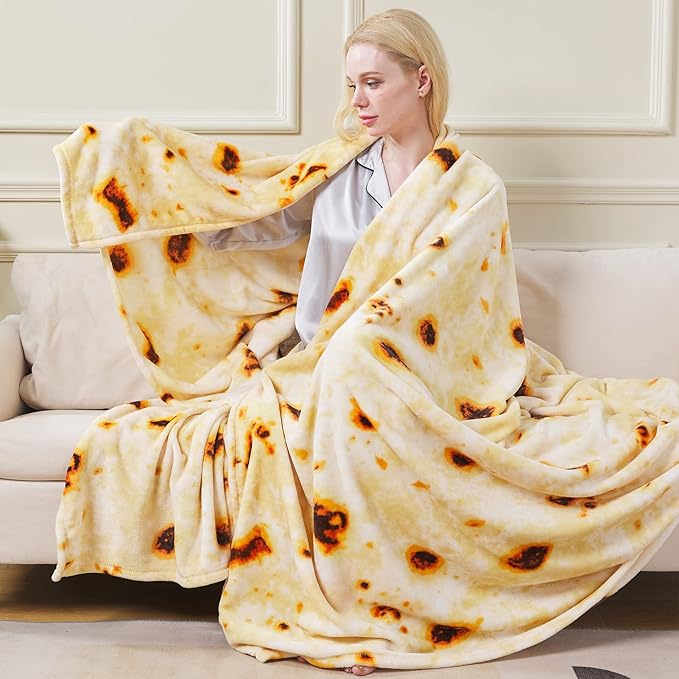 Burritos Tortilla Blanket King Size- Premium Lightweight Anti-Static Tortilla Bed Blanket Soft Couth Sofa Cozy Warm Flannel Taco Blanket Plush Gift for Daughter Mom 90" x 108"(Burritos King)