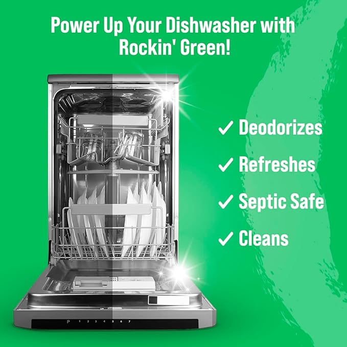 Rockin' Green Dishwasher Cleaner Tablets (24 Pack) - Septic Safe Dishwasher Cleaning Tablets Dishwasher Cleaner and Deodorizer Dishwashers Tablet Remove Build Up with Citric Acid (Sweet Child O'Lime)