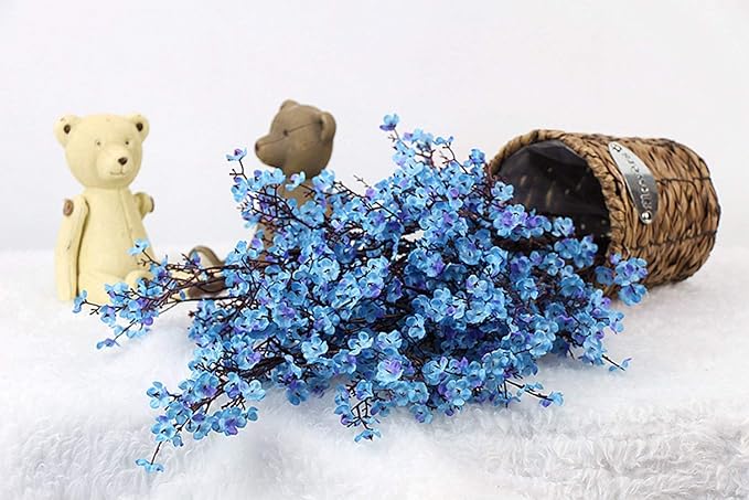 JAKY-Global Babys Breath Fabric Cloth Artificial Flowers 6 Bundle European Fake Silk Plants Decor Wedding Party Decoration Bouquets Real Touch DIY Home Garden(Blue)