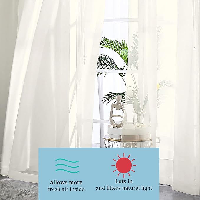 OWENIE Sheer Curtains 96 Inch Length, Elegant Sheer Curtains for Bedroom, Window Voile Sheer Curtain Panels/Drapes/Treatment for Living Room, 2Pcs, Each 42" W x 96" L, Ivory
