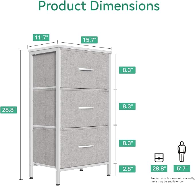 AODK Dresser for Bedroom Nightstand Small Dressers Chest of Drawers End Table for Living Room, Closet Dresser with 3 Storage Drawers Organizer Clothes, Light Grey