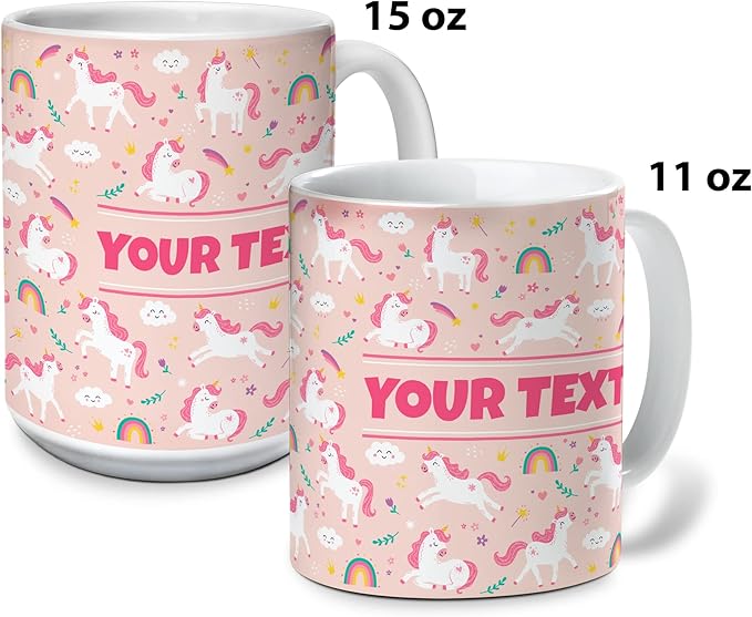 Personalized Mug for Kids - Pink Unicorn - Custom Name/Text, Ceramic Hot Chocolate/Cocoa/Coffee Cup for Girls, Birthday/Christmas/Holiday Gift - 15 oz, Red Handle