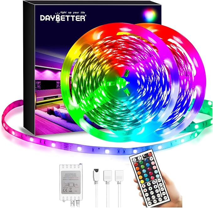 DAYBETTER Led Strip Lights 40ft, RGB Color Changing Led Strips with 44 Keys Remote Control for Room, Bedroom, Suitable for Home Decor, Living Room, Kitchen, Home Party Decoration, 24V