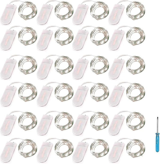 YJFWAL 24 Packs Fairy Lights Battery Operated, LED String Lights 10.2FT 30LEDs Waterproof Copper Wire Firefly Light, Mini Starry Moon Lights for DIY Crafts Wedding Party Christmas Decor (Cool White)