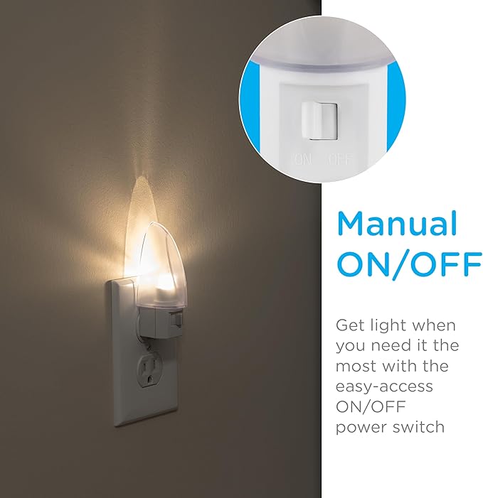 Lights by Night LED Night Light, Plug-in, Manual on/off , Warm White, UL-Certified, Energy Efficient, Ideal Nightlight for Bedroom, Bathroom, Nursery, Hallway, Kitchen, 11140