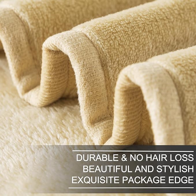 Fleece Blankets for All Season - Premium Lightweight Anti-Static Throw for Queen/Full Size Bed Extra Soft Brush Fabric Warm Sofa Thermal Blanket 90" x 90"(Khaki)