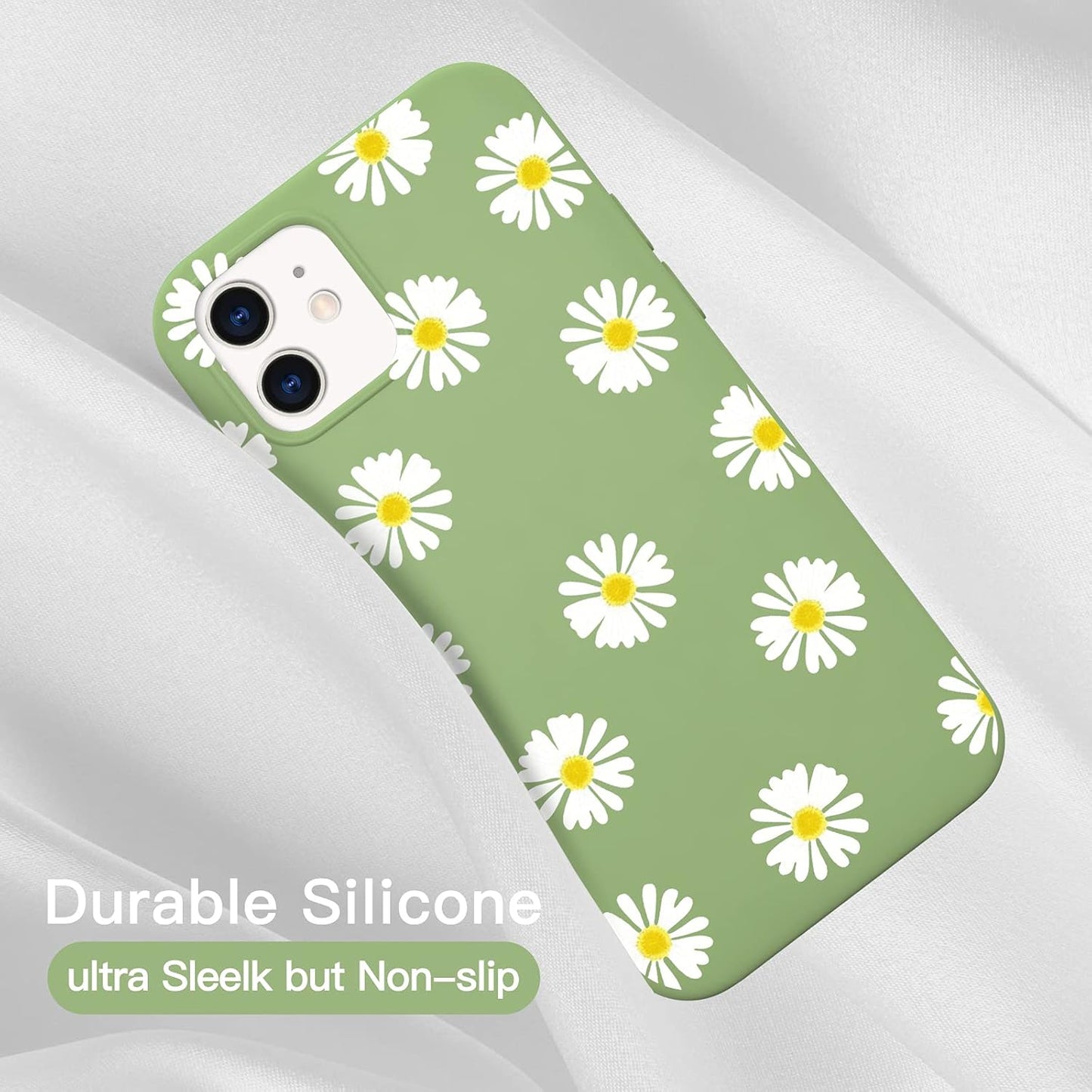 JOYLAND Mustard Green Daisy Flower Phone Case for iPhone 7/8/SE 2020, Soft Liquid Silicone with Microfiber Lining.