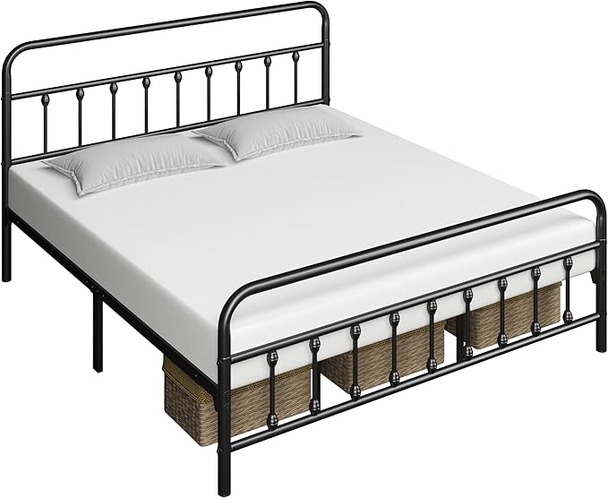Yaheetech Classic Metal Platform Bed Frame Mattress Foundation with Victorian Style Iron-Art Headboard/Footboard/Under Bed Storage/No Box Spring Needed/California King Size Black