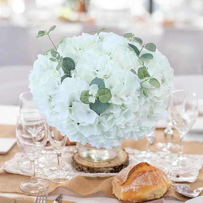 AVIVIHO 65Pcs White Hydrangea Artificial Flowers Bulk (Not Squished, No Steaming Need) Realistic Ivory Faux Hydrangeas Silk Flowers with Stems for Home,Weddings,Party,Centerpieces,Arch,Florals Decor
