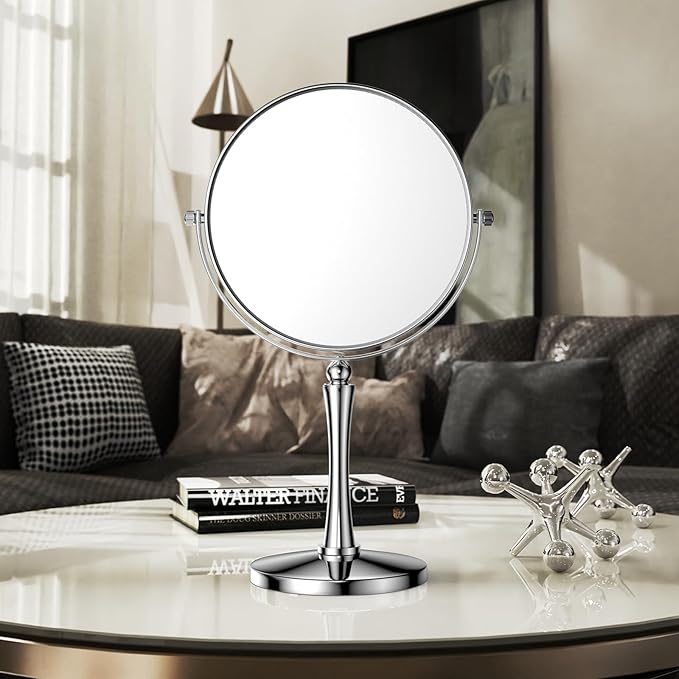 Nicesail 8” Desk Vanity Mirror, Personal Makeup Mirror Double-Sided with 1X/10X Magnification Magnified Mirror, Makeup Mirror for Home Hotel Desktop, Small Vanity Mirror, Chrome 10X