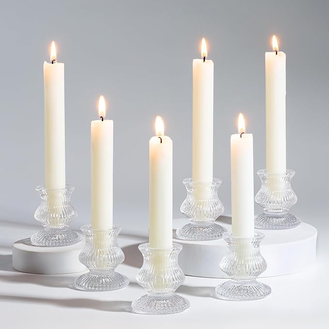 Romadedi Glass Candle Holder for Candlestick - 10 Pcs Clear Small Tapered Candle Holder Decor Bulk Wedding Table Centerpiece for Candle Sticks Christmas Party Living Room Dinner Advent