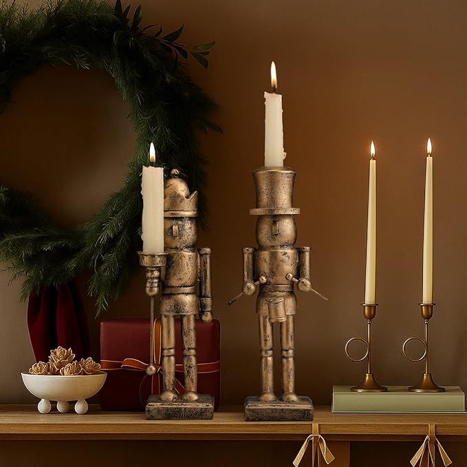 Mimorou 2 Pcs Nutcracker Candlestick Holder 10 Inch Christmas Candle Holder Vintage Nutcracker Soldier Decorations Retro Candlestick for Christmas Tabletop Centerpiece