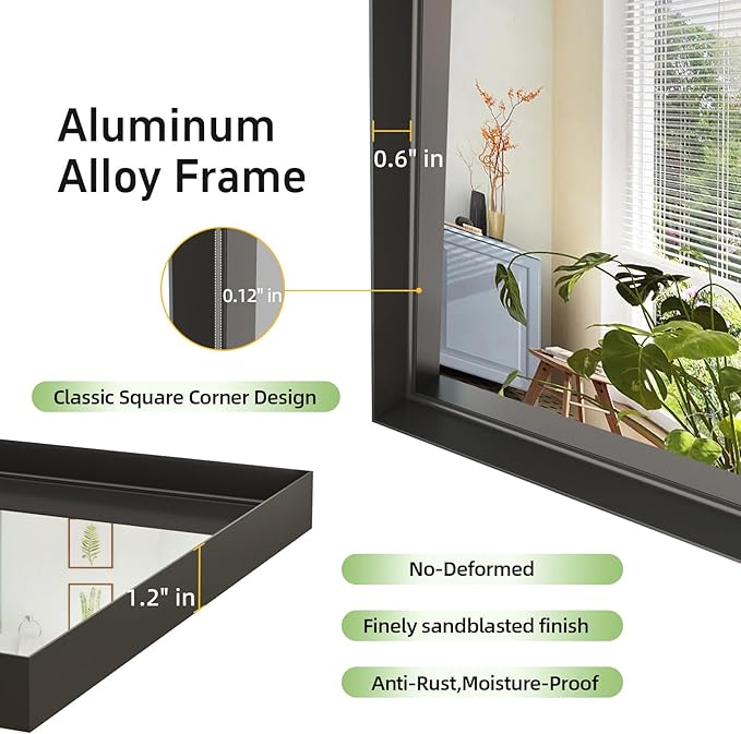 48”x 36” Black Bathroom Mirrors for Over Sink, Modern Rectangle Vanity Mirror,Shatter-Proof Tempered Glass,Metal Framed, Farmhouse Wall Mirrors Decorative (Horizontal/Vertical)