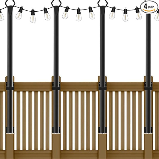 4 Pack 5Ft String Light Poles,Outside String Lights,Outdoor Light Poles,Metal Poles Stand for Patio,Backyard,Deck