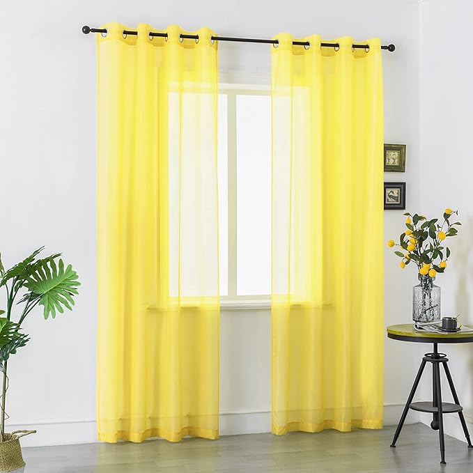 Yellow Curtains 108 Inches Long for Bedroom 2 Panels Grommet Voile Drapes Semi Sheer Light Filtering Sliding Glass Door Curtains for Floor Length Windows Patio Living Room Wide 52x108 Inch Length