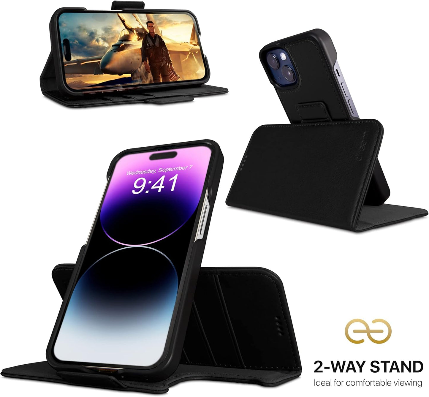 Dreem Fibonacci Compatible with iPhone 14 Wallet Case, 2-in-1 Shockproof Detachable Vegan Leather Folio, Black