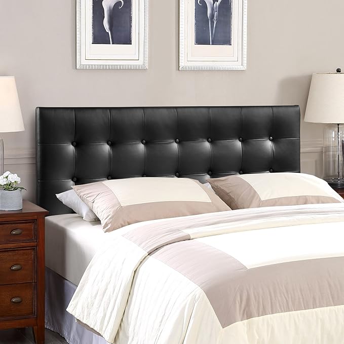Modway Emily Button Tufted Faux Leather Upholstered Full Headboard in Black