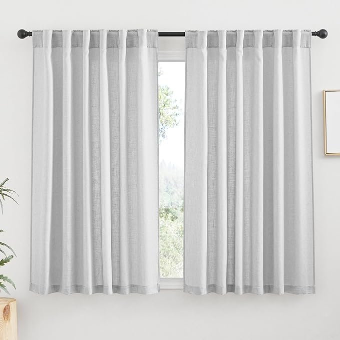 RYB HOME Sheer Curtains for Kitchen - Linen Textured Semi Sheer Curtains Light Glare Filtering for Bedroom Living Room Bathroom Window Decor, Dove Grey, 52 inch Wide x 45 inch Long, 2 Panels