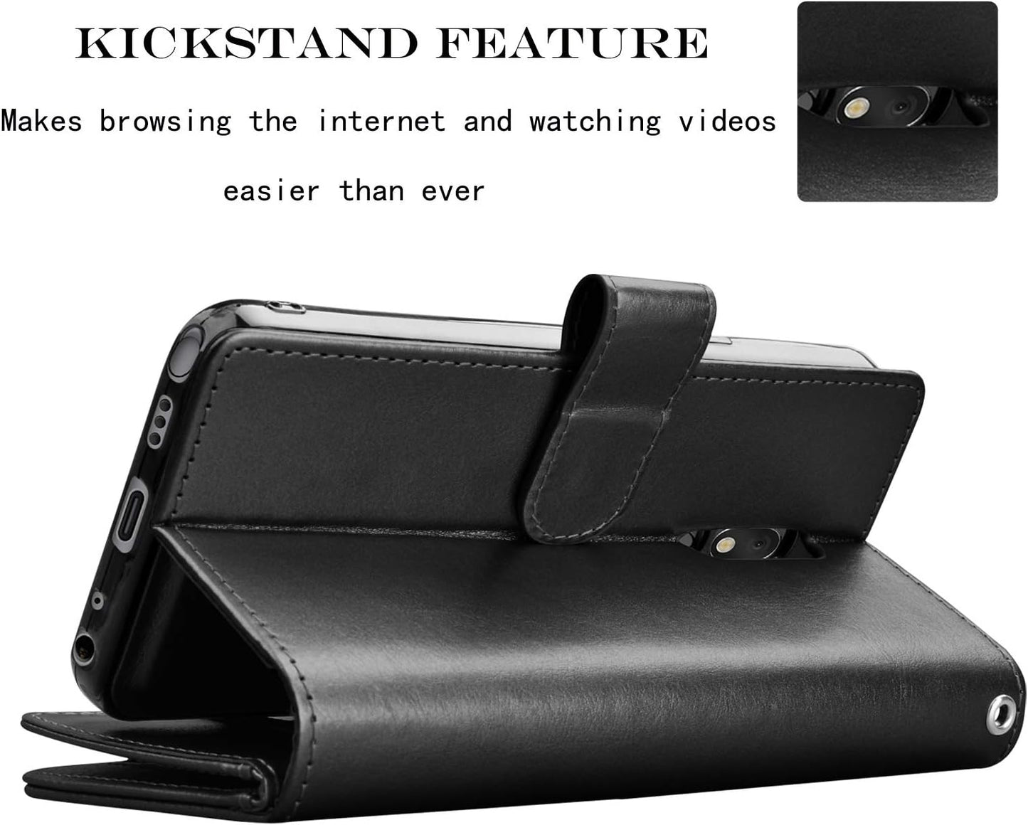 NJJEX Compatible with LG Stylo 5 Case - Wallet Case with 9 Card Slots, Detachable Kickstand, Black