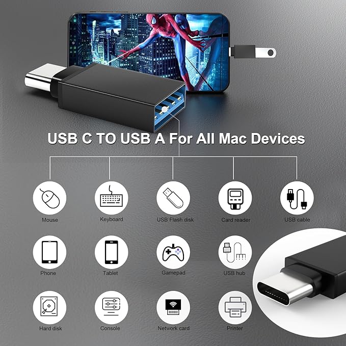 USB to USB C Adapter 10 Pack, Type A Female to C Male Charger Cable Converter for iPhone 15 14 13 12 Pro Max Plus, Apple Watch Ultra iWatch 9 8 7, MacBook Pro, iPad 10 9,Samsung Galaxy S20-23 and More