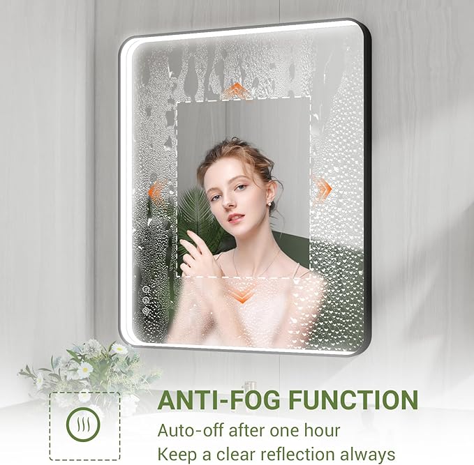 30x36 Inch LED Bathroom Mirror with Lights, Black Metal Framed LED Mirror for Bathroom, 3 Colors and Stepless Dimmable Wall Mounted Lighted Bathroom Vanity Mirror, Anti-Fog, Memory