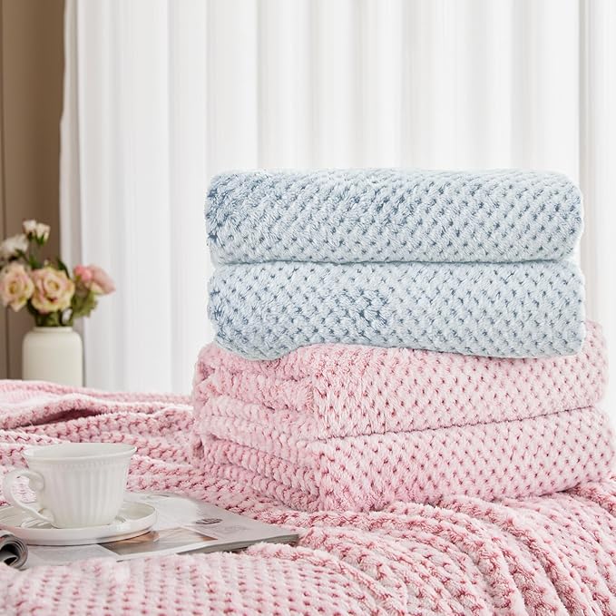Exclusivo Mezcla Fleece Bed Blanket Queen Size, Super Soft and Warm Blankets for Couch, Sofa and Bed Waffle Textured, Cozy, Fuzzy and Lightweight (Mixed Slate Blue, 90x90 Inches)