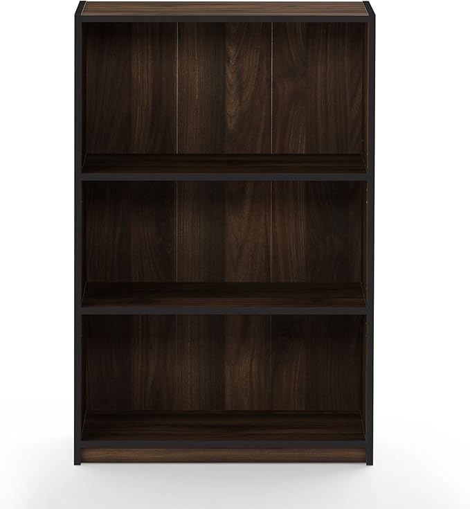 Furinno JAYA Book Shelf, 3-Tier Bookshelf, Bookcase with Adjustable Shelves, 9.5 x 24.5 x 40.3, for Living Room, Bedroom, Home Office, Columbia Walnut