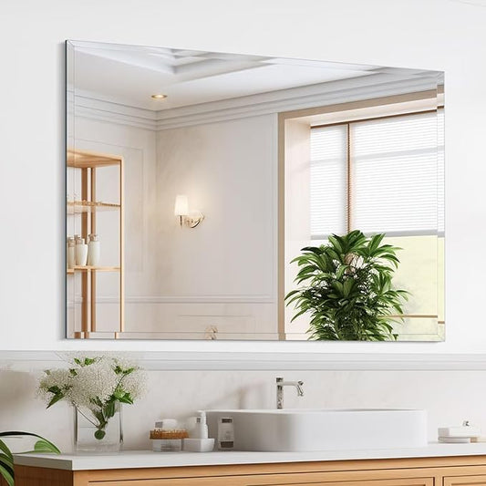 Frameless Mirror for Bathroom Vanity,20x28in Wall Mounted Mirrors for Over Sink Decorative Rectangular Frameless Mirror,With Polished Edge,Hangs Horizontally Or Vertically,Entryways,Room,Shatterproof