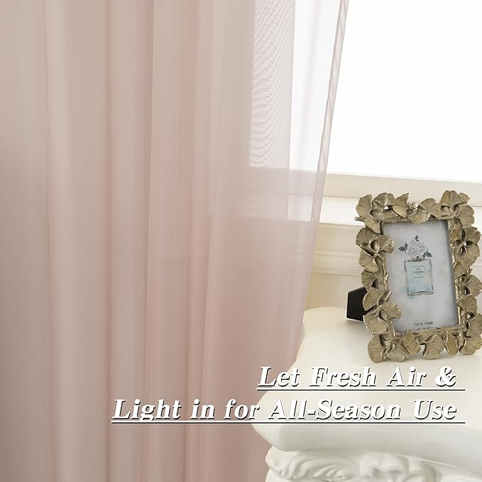 HUTO Blush Pink Sheer Curtains 63 inches Long for Bedroom Top Rod Pocket Sheer Window Panels Curtains for Nursery Living Room 52 by 63 Inch Length Set of 2