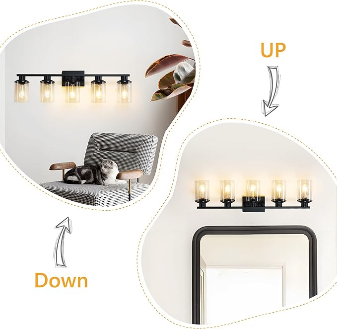 Black Bathroom Vanity Light Fixture 5-Light Vanity Lights for Bathroom Lighting Wall Sconce Lamp
