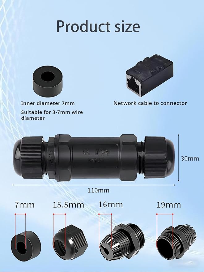 Starlink Ethernet Adapter Kit: IP68 Waterproof RJ45 Coupler for Starlink Cable/Cat7/Cat6/Cat5E/Cat5 Network LAN Cable Extender - Suitable for Repair and Extend Network Cables (Not lightning protected)