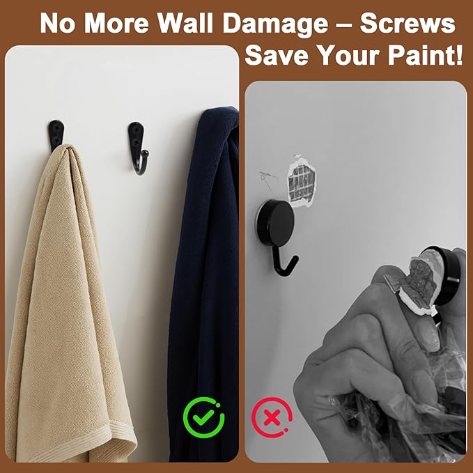 60 Pack Wall Hooks for Hanging, Heavy Duty Small Coat Hooks Wall Mounted for Living Room, Bathroom, Kitchen, Bedroom for Key, Cup, Bag, Hat, Scarf, and More (Black)