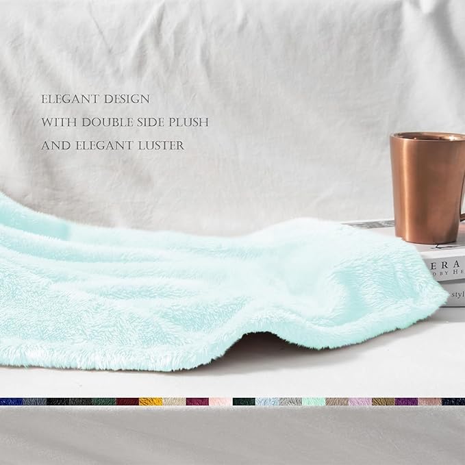 Exclusivo Mezcla Plush Fuzzy Fleece Throw Blanket Extra Large, Super Soft, Fluffy and Warm Blankets for Couch, Bed, Suitable for All Seasons (50x70 Inches, Mint Green)