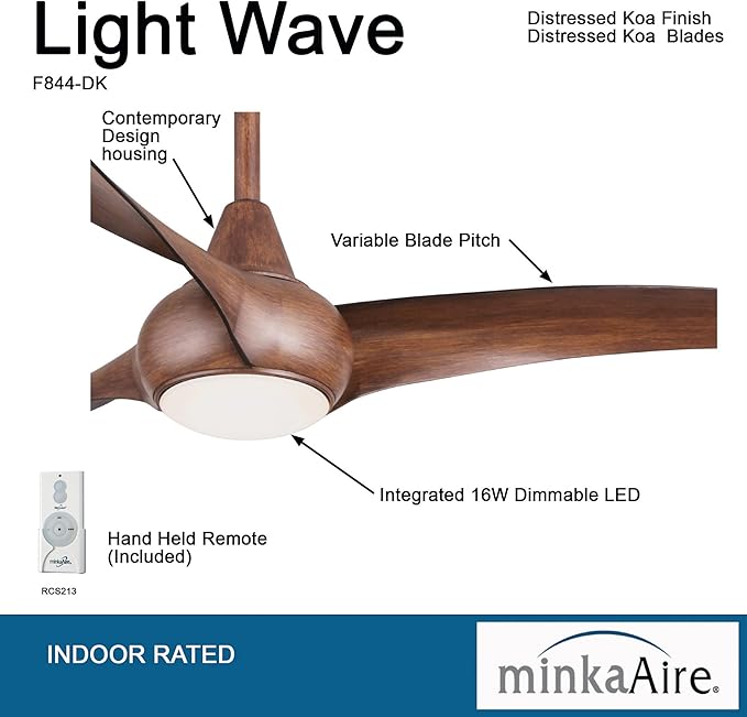 Minka-Aire F844-DK Light Wave 52" Ceiling Fan with LED Light and Remote, Distressed Koa