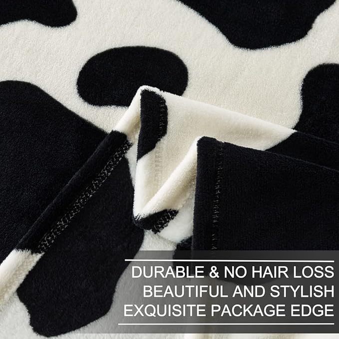 Fleece Cow Print Blanket - Premium Lightweight Anti-Static Bed Cow Throws Soft Cozy Warm Blankets Plush Gift, Bedroom Decor 90" x 108"(Black Cow King)