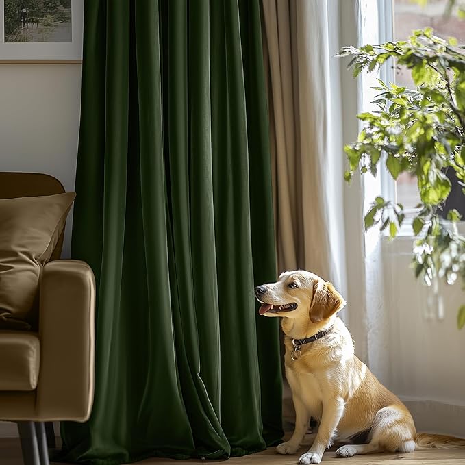 Lazzzy Velvet Blackout Curtains Thermal Insulated Room Window Drapes Super Soft Luxury Curtains for Living Room Bedroom Rod Pocket 2 Panels, Moss, 42" W x 84" L