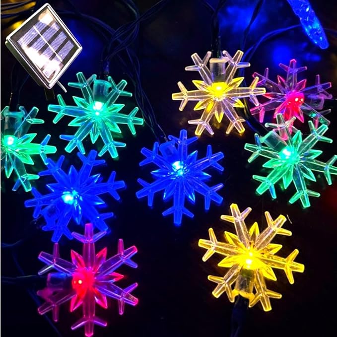 Solar Christmas Lights Outdoor Waterproof Decorations 20 Ft 30 LED Snowflake String Fairy Lights with 8 Lighting Modes for Wedding, Party, Tree, Room, Garden, Patio, Yard, Home