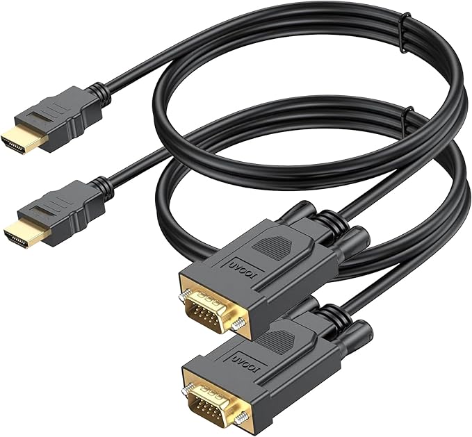 HDMI to VGA Cable 6 Feet 2-Pack, Computer HDMI to VGA Monitor Cord Male to Male for Computer, Switch, Player Game, and Other Devices