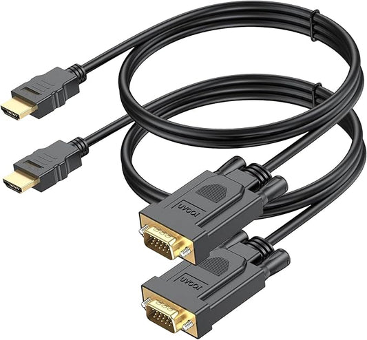 HDMI to VGA Cable 6 Feet 2-Pack, Computer HDMI to VGA Monitor Cord Male to Male for Computer, Switch, Player Game, and Other Devices