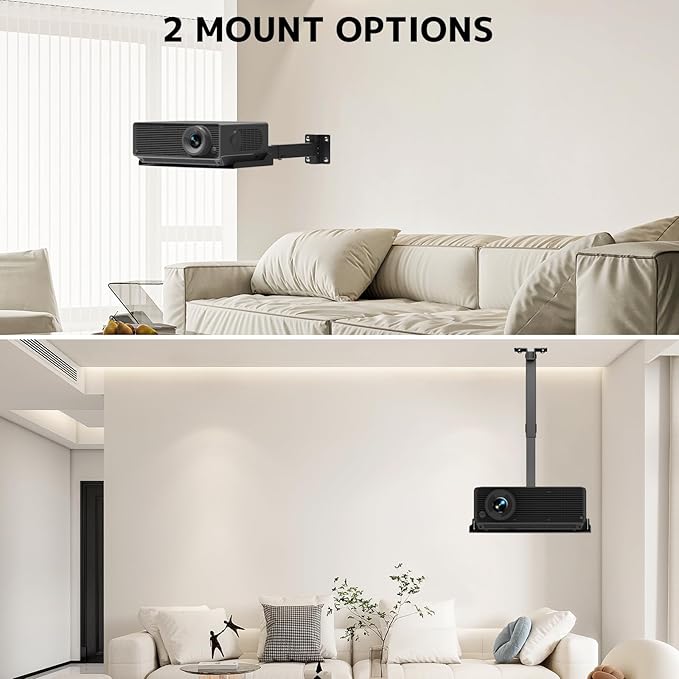 Projector Ceiling Mount with Tray, Adjustable Height Universal Bracket with Concealed Cable Management, No Hole Installation, Holds up to 22 lbs – Ideal for Home Theater & Office (Black)