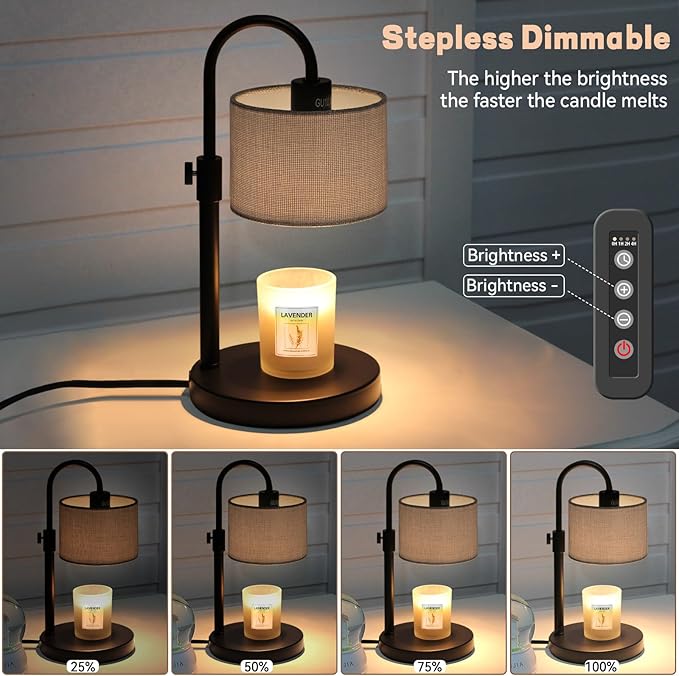 Candle Warmer Lamp with Timer, Dimmable Candle Wax Warmer Candle Lamp with 2 Bulbs, House Warming Gifts Brithday Gifts for Women Bedroom Home Decor (Gray-Upgraded)