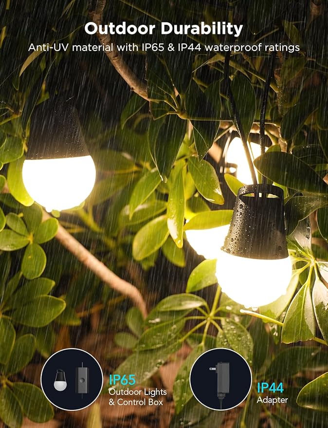 Govee Smart Outdoor String Lights 2, 96ft RGBIC Outdoor Lights with Dimmable Warm White LED Bulbs, 47 Scene Modes for Patio, Backyard, IP65 Waterproof, Works with Alexa, App Control