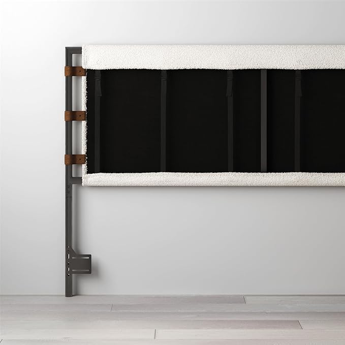 Nathan James Aspen Metal Boucle Fabric Wrapped Headboard, King, White/Gunmetal