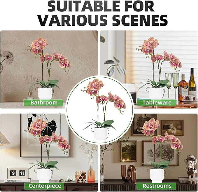 CXGS Orchids Artificial Flowers Real Touch Fake Flowers in Ceramic Pot 20" Purple Dapple Faux Orchid Plant Lifelike Silk Phalaenopsis for Centerpiece Hotel Home Indoor Decor
